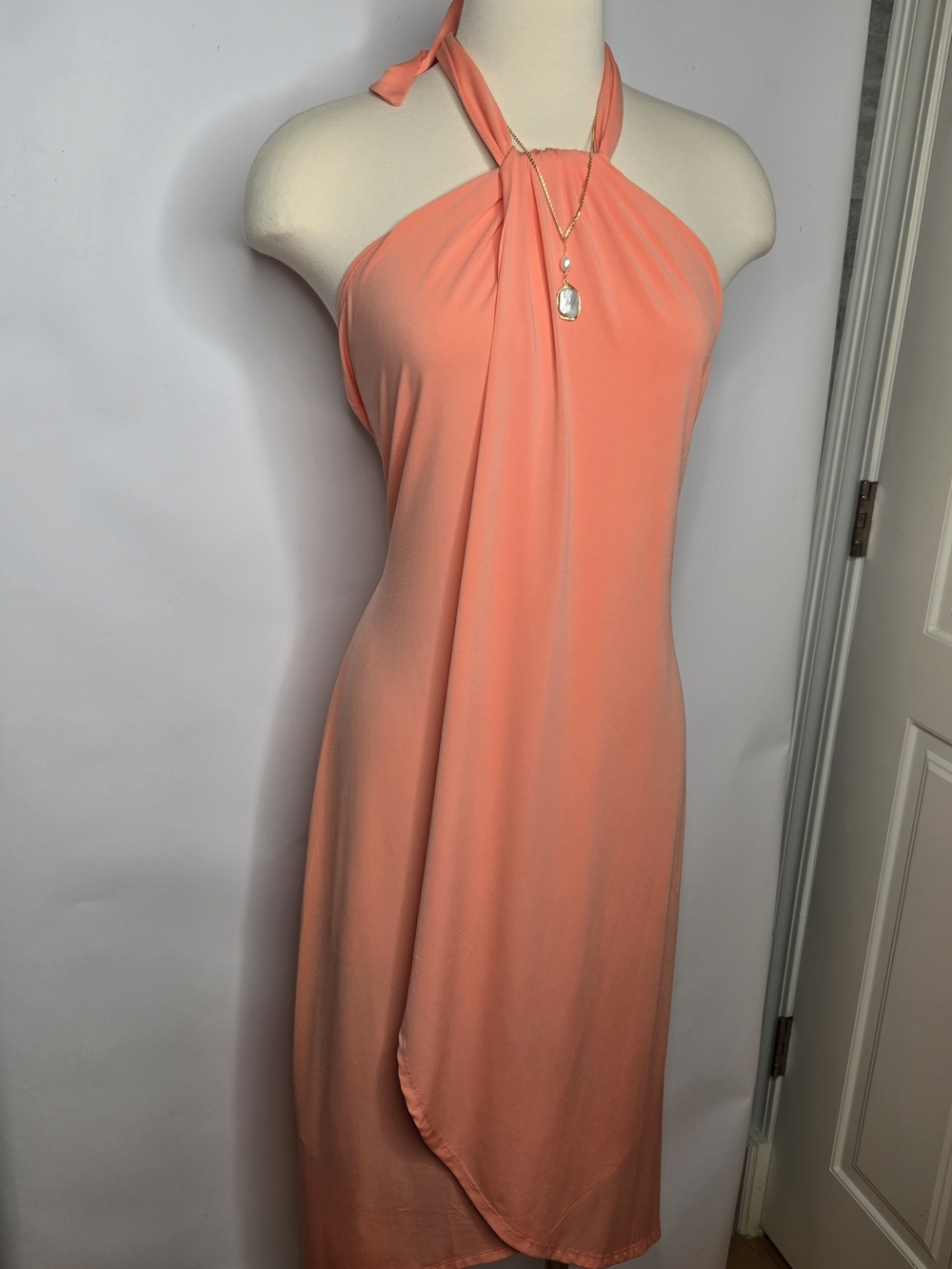 Halter Neck Sleeveless Midi Dress in Coral. New No Tags.